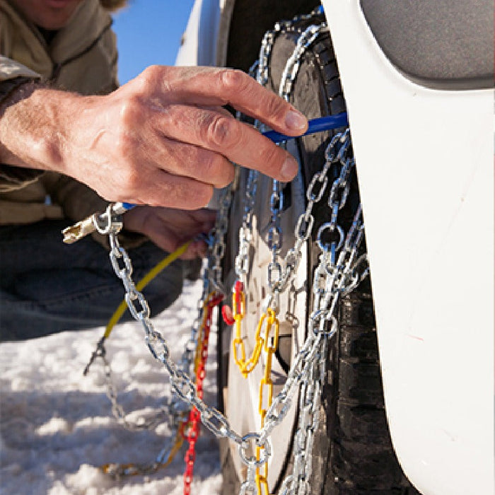 RAKU タイヤチェーン 2個セット 日本語取説付き 取付ビデオあり 金属亀甲チェーン ジャッキアップ不要 女性でも只40秒簡単装着 装着ビデオあり 高性能金属製