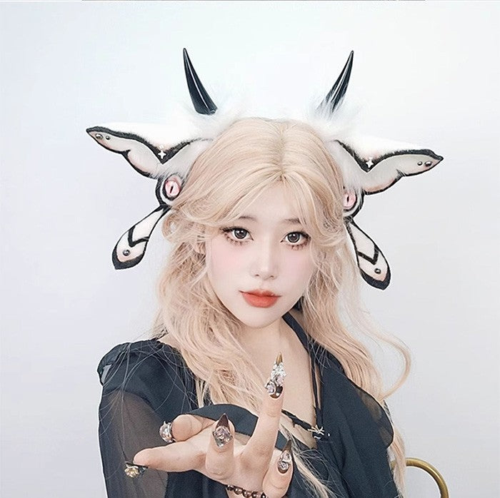 【7日内出荷】カチューシャ ハロウィン 仮装 悪魔 ヴィラン デビル ホワイト ブラック コスプレ用 ヘッドドレス フェイクファー製 ヘアアクセサリー ふわふわ 耳飾り かわいい セクシー 可愛いコスプレ 小物 撮影 グッズ レディース 大人 女性 ハロウィン コスチューム mj001lc