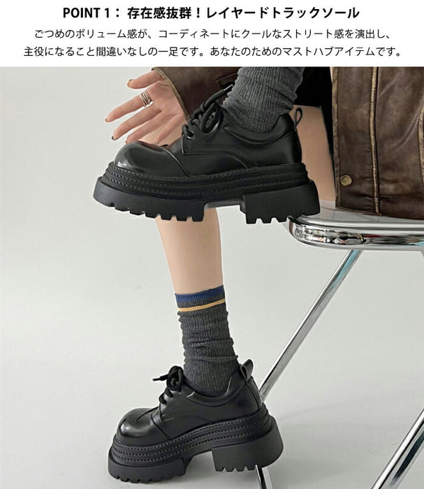 【7日内出荷】【7cmヒール】厚底オックスフォードシューズ レディース 厚底7cmヒール おでこ靴 レースアップ エナメル 合皮 チャンキーソール ボリューム スニーカー 歩きやすい 疲れない 美脚 脚長 身長アップ マニッシュ シューズ 中学 高校 学生 通学 黒 茶色 秋冬