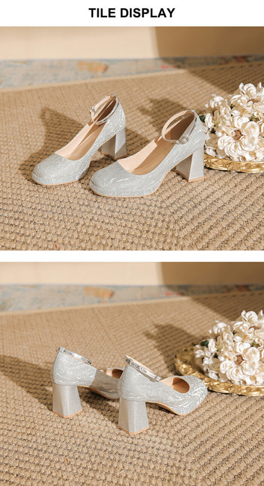 【7日内出荷】【 7cmヒール】パンプス ストラップ 7cmヒール グリッター ラメ キラキラ 厚底 スクエアトゥ 太ヒール チャンキーヒール 歩きやすい 痛くない 疲れない 美脚  結婚式 二次会 披露宴 パーティー お呼ばれ 入学式 卒業式 発表会 ドレス レディース きれいめ