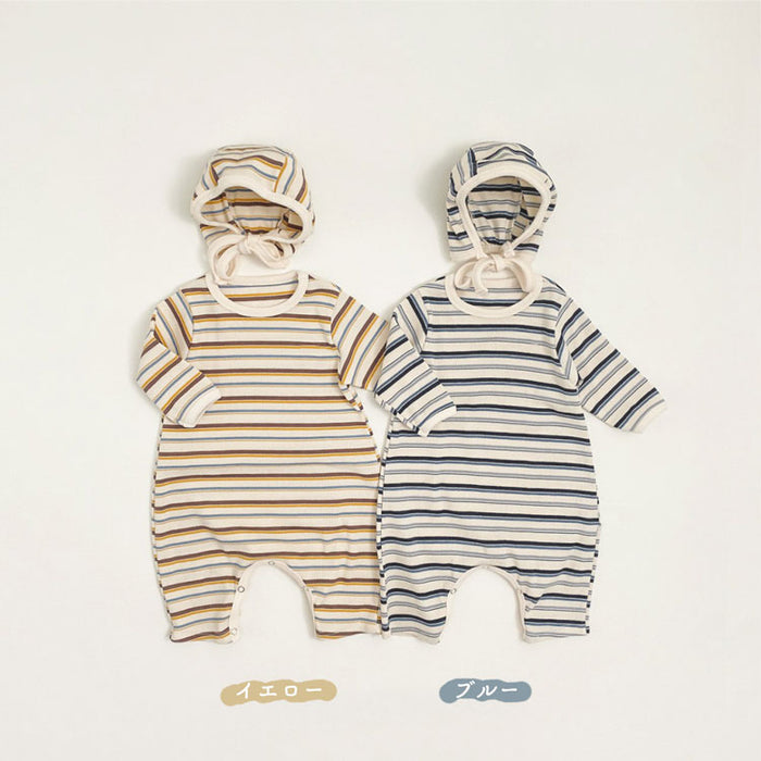 【7日内出荷】【2点セット】ベビー ボーダー ロンパース  女の子 男の子 長袖 ベビー服 肌着 カバーオール 退院 出産祝い 子供服 オールインワン おしゃれ ハット付き ベビー キッズ 赤ちゃん ルームウェア パジャマ 写真撮影 退院着 お食い初め 百日祝 100日祝
