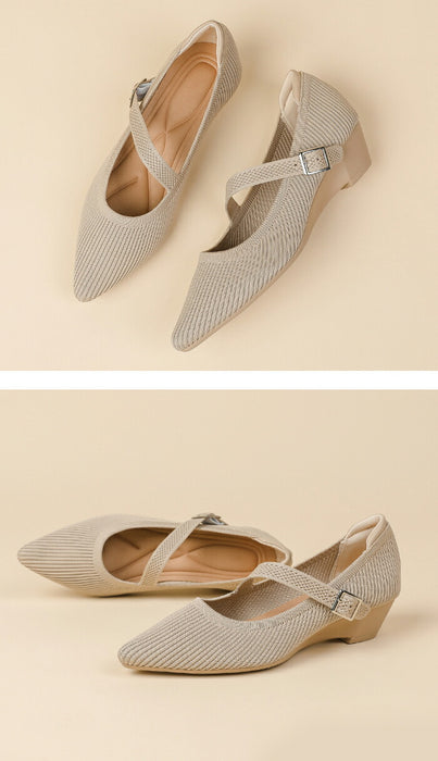 【7日内出荷】【3.5cmヒール】パンプス ニット メリージェーン レディース ストラップ ウェッジソール ローヒール 3.5cm スクエアトゥ 痛くない 歩きやすい 疲れない 柔らかい 脱げない 安定感 軽量 オフィス 通勤 フォーマル ママコーデ 小さいサイズ 春夏秋