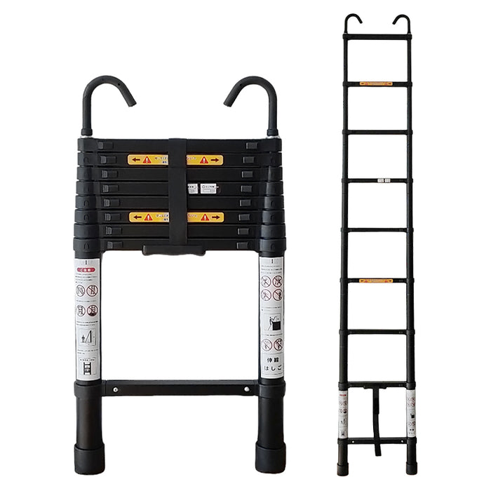 RAKU 伸縮はしご アルミ製 2.6M/3.2M/3.8M/6.2M 自動ロック 耐荷重150kg 折り畳み 軽量 スライド式 伸縮自在 室内室外両用 フック付き 持ち運びやすい 収納簡単 多機能