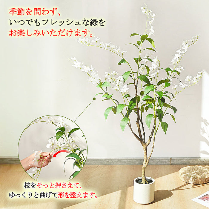 RAKU ジャスミンの花 フェイクグリーン 高さ約120cm 大型 フェイク観葉植物 鉢付き 本物そっくり リアル 人工観葉樹 お手入れ簡単 インテリア 室内 屋外 玄関 リビング オフィス 開店祝い 新築祝い 引越し祝い