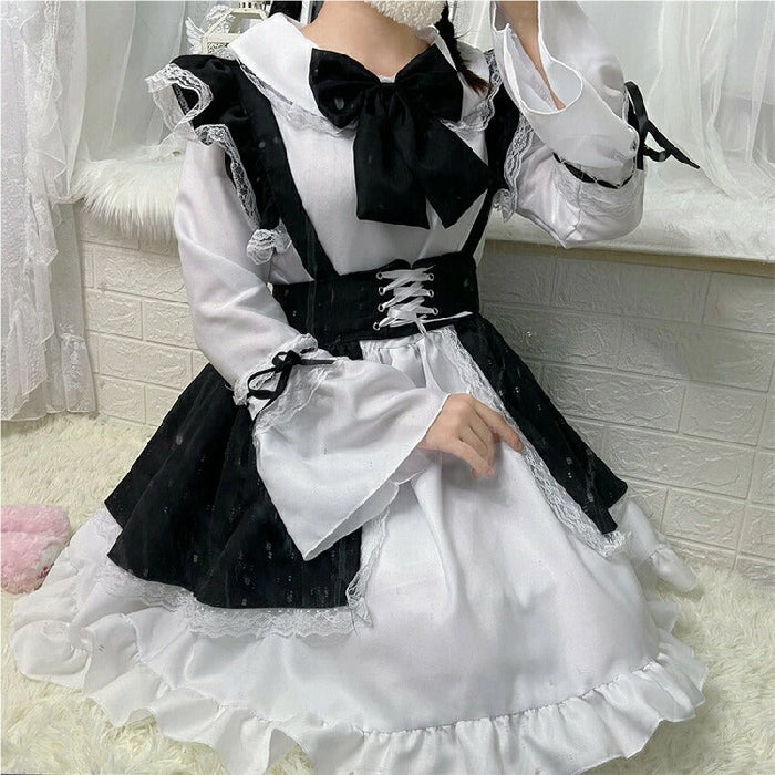 【7日内出荷】6点セット メイド服 ミニ丈 メイド喫茶 メイドコスチューム ジャパニーズメイド lolitaメイド服 セット ミニスカ ハロウィン 衣装 仮装 パーティ コスプレ ウェイトレス