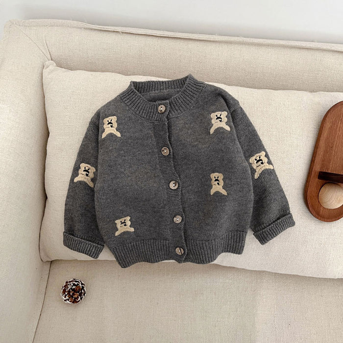 【7日内出荷】ベビー服 くま柄 カーディガン ニット トップス コート キッズ服  赤ちゃん 子供服 厚手 長袖 赤ちゃん 子供 ジャケット 羽織 重ね着 子供 秋 冬 カジュアル ナチュラル おしゃれ  重ね着 パーカー 出産祝い ギフト プレゼント 防寒