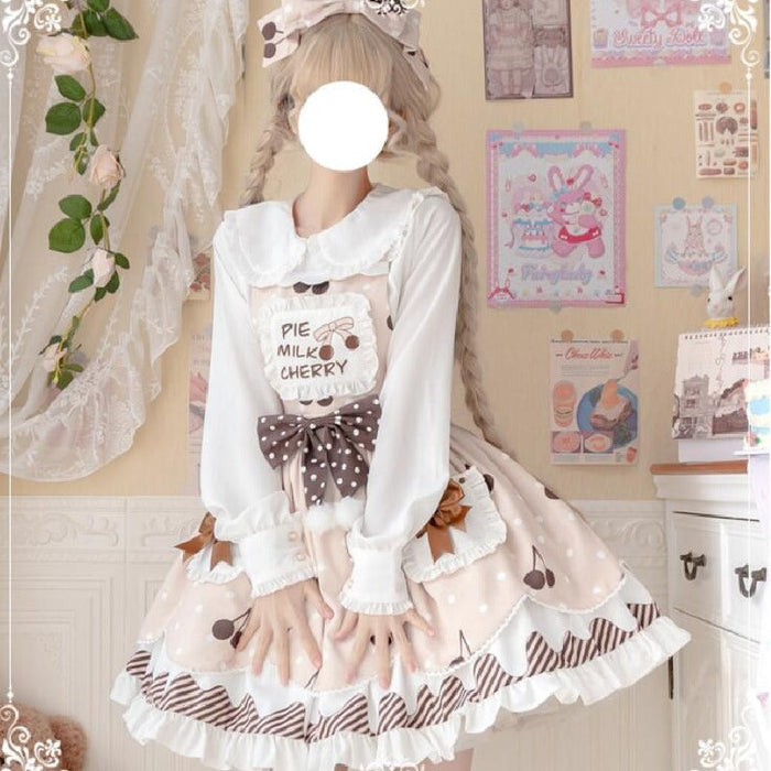 【7日内出荷】2点セット コスプレ仮装 キャミソールワンピース ロリータ服 ドレス 洋服 JSK リボン プリンセス lolita フリル お姫様 ノースリーブ シャツ付き  ハロウィン衣裳 COSPLAY 仮装パーティー レディース ガールズ 可愛い メイド喫茶 学園祭文化祭 イベント舞台演出服 S M L XL