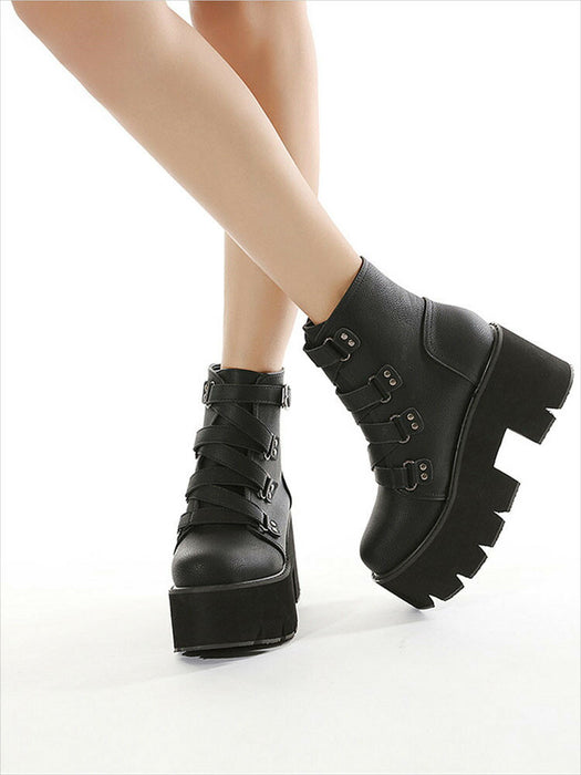 【7日内出荷】【8cmヒール 】ショートブーツ レディース 厚底 秋ブーツ 黒 日常 通勤 レースアップブーツ 靴 編み上げブーツ おしゃれ 痛くない 履きやすい 柔らかい カジュアル ゆったり ラウンドトゥ 太ヒール きれいめ 人気 クール 春夏秋冬 ダンスシューズ  韓国 仕事 合皮 原宿系 細見え