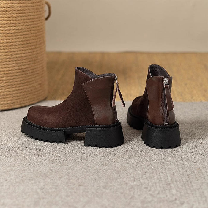 【7日内出荷】【 4cmヒール】ショートブーツ レディース ブーツ 厚底 裏起毛 ヴィンテージ風 バックジッパー スエード PU 4cm ヒール チャンキーヒール 太ヒール 安定感 黒 コンフォート 美脚 靴 通学 通勤 おしゃれ 韓国 歩きやすい 疲れない 痛くない 滑りにくい 大きいサイズ 22cm～24.5cm 春秋冬