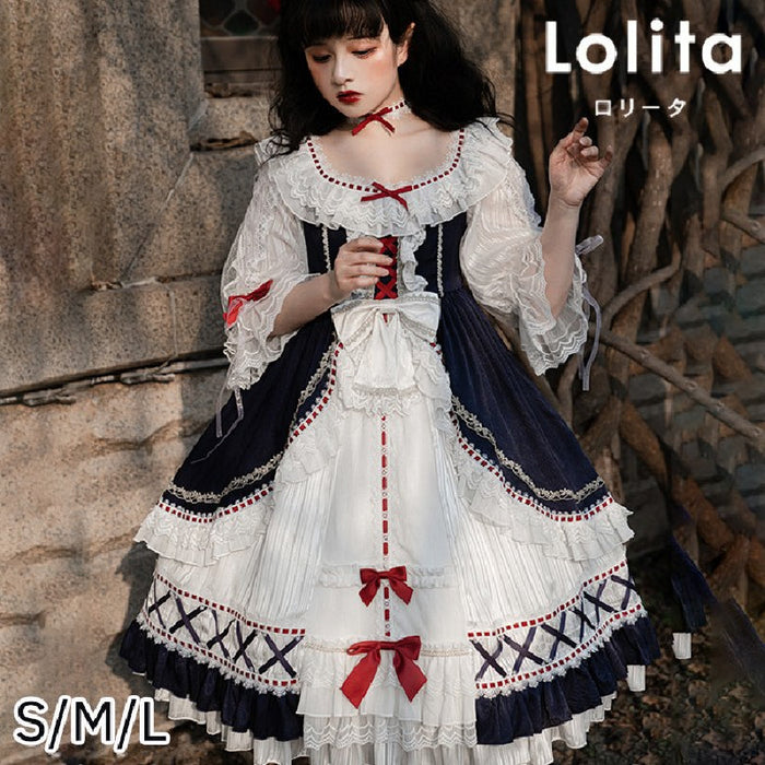 【7日内出荷】プリンセス風 ロリータワンピース ワンピース ワンピ lolita 花嫁 レース フリル 日常 甘ロリ 可愛い 原宿 ガーリー 春夏秋