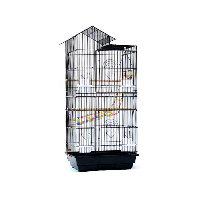 RAKU バードケージ 鳥カゴ 鳥小屋 複数飼い 止まり木 おもちゃ ブランク エサ入れ４個 ハンドル付き ホワイト白 省スペース お手入れかんたん