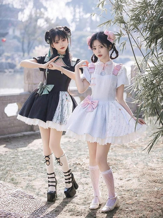 ロリータ ワンピース 刺繍プリント袖チャイナドレスlolita春夏秋冬 スカート 洋服 cosplay lolita服 甘ロリ姫 コスプレ ジャンパースカート 森ガール 衣装 女の子 ゆめか お嬢様 通勤 学園祭 文化祭 撮影 ドレス 服