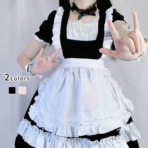 【7日内出荷】4点セット メイド服 ミニ丈 メイド喫茶 メイドコスチューム ジャパニーズメイド lolitaメイド服 セット ミニスカ ハロウィン  衣装 仮装 パーティ コスプレ ウェイトレス