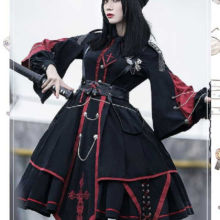 【7日内出荷】5点セット Lolita系 ロリータ 軍服 ワンピース ゴスロリ セーラー服 ロリ 制服 学生服 萌え萌え 少女ウェア レディース 二次元ドレス 学園祭 文化祭 イベント 可愛い
