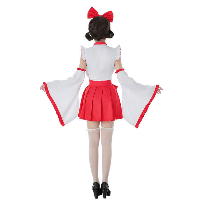 【7日内出荷】【5点セット】赤スカート 巫女 リボン コスプレ 衣装 巫女コスプレ 和服 着物 花魁 メイド服 ハロウィン衣装 ハロウィンコスプレ ハロウィン仮装 仮装 衣装 セクシー レディース 大人 女性用 こすぷれ コス 振袖 白 赤 可愛い