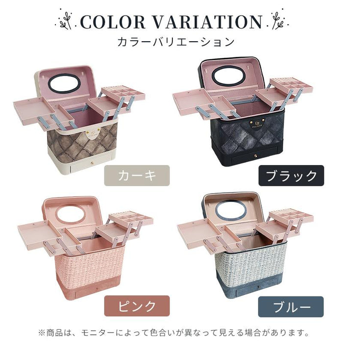 RAKU メイクボックス 化粧品収納ボックス コスメボックス コスメ収納 2段トレー 化粧箱 鏡付き 持ち運び便利 大容量 小物入れ 整理簡単