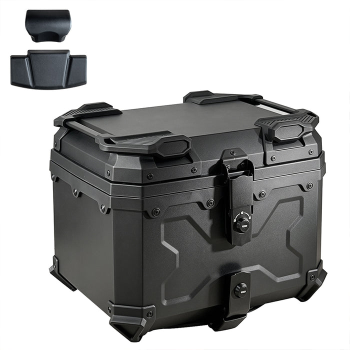RAKU バイク リアボックス 45L  PP 防水防塵 軽量  バックレスト  鍵付き 大容量 ヘルメット収納 盗難防止 取付ベース付き フルフェイス対応 着脱簡単 汎用 原付  通勤通学対応 キャンプ ツーリング トップケース
