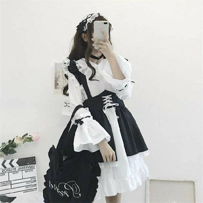 【7日内出荷】6点セット メイド服 ミニ丈 メイド喫茶 メイドコスチューム ジャパニーズメイド lolitaメイド服 セット ミニスカ ハロウィン 衣装 仮装 パーティ コスプレ ウェイトレス