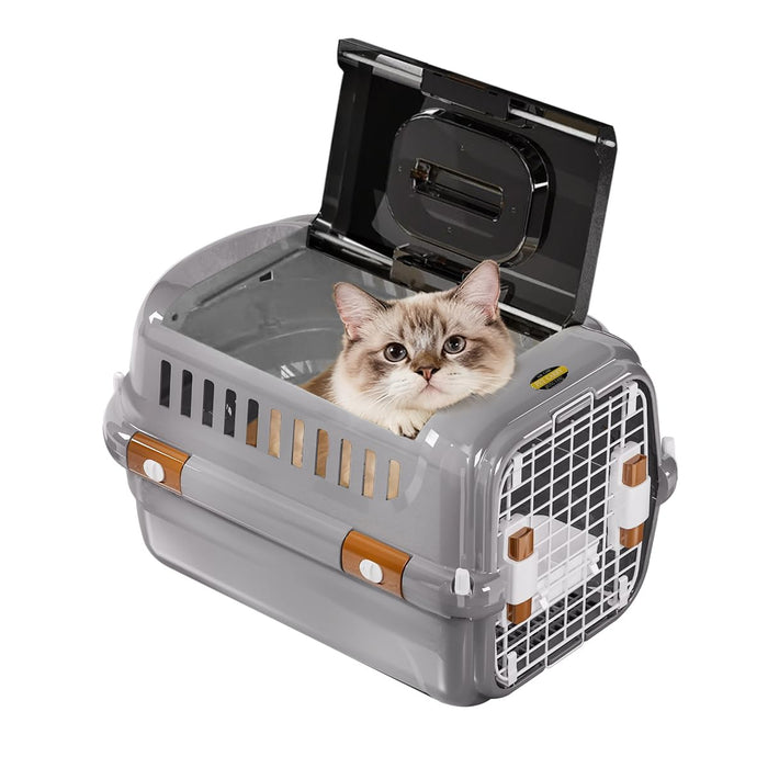 RAKU ペットキャリー ダブルドア 扉左右開閉 トップオープン 超小型犬・猫用 片手で開閉 大空間 取っ手 スノコ 給餌ボウル付き 航空機対応 シート敷き可能 ドライブ 旅行 災害時