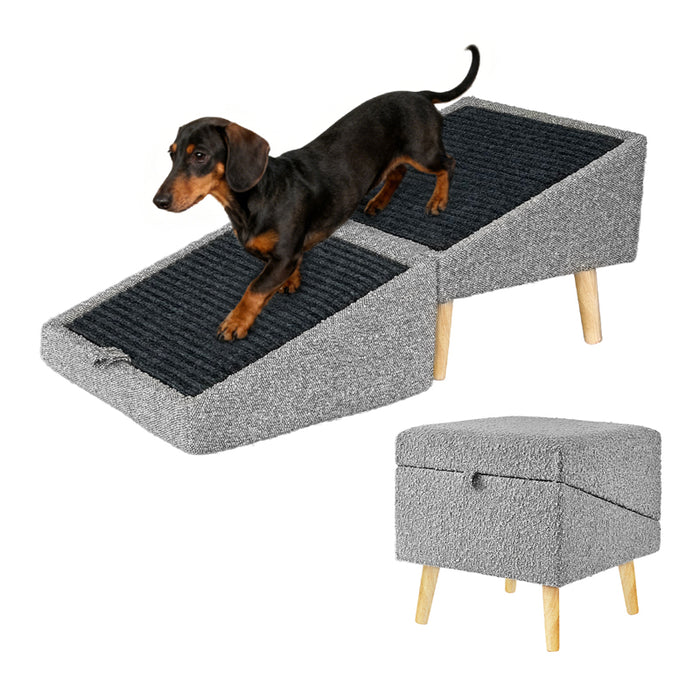 RAKU ドッグスロープ スロープ/オットマン1秒切替可能 広め幅40cm 防滑 ドッグステップ 段差レス 足腰にやさしい ソファ用 ベッド用 クッション 小型犬 老犬対応 ペット 折り畳む