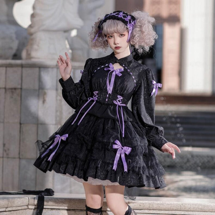 【7日内出荷】ロリータワンピース ワンピース ロリータドレス 長袖 全3色 lolita 甘ロリ リボン 上品 エレガント おしゃれ 原宿 ガーリー 可愛い 春秋冬