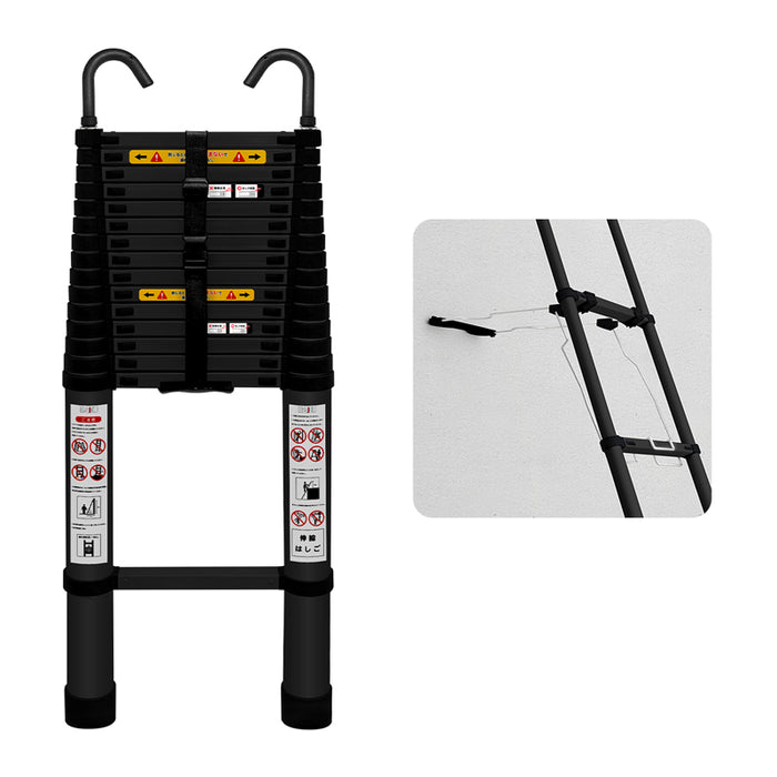 RAKU 伸縮はしご アルミ製 2.6M/3.2M/3.8M/6.2M 自動ロック 耐荷重150kg 折り畳み 軽量 スライド式 伸縮自在 室内室外両用 フック付き 持ち運びやすい 収納簡単 多機能