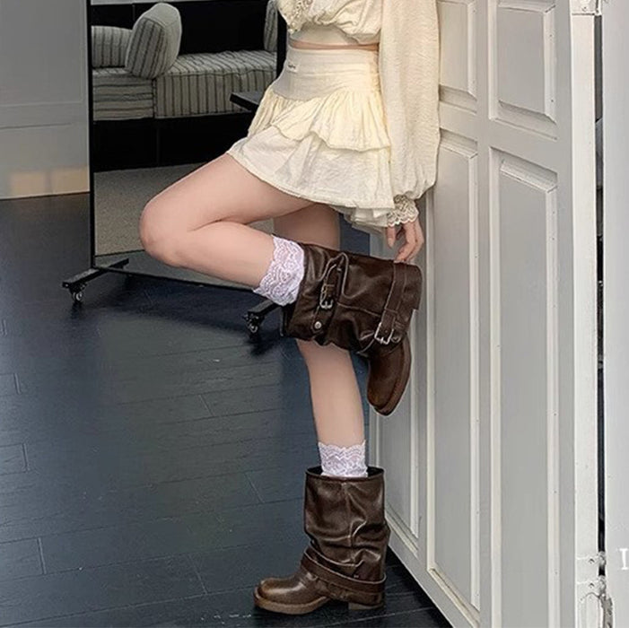 【7日内出荷】【4.5cmヒール】ウエスタンブーツ ナウシカブーツ ショートブーツ レディース ブーツ パンク系 ヴィンテージ ウエスタン ゆったり ミドル丈 PU 4.5cm チャンキーヒール 太ヒール 安定感 美脚 靴 通学 通勤 おしゃれ 春秋冬 韓国 歩きやすい 疲れない 痛くない 大きいサイズ 22cm～24.5cm 黒