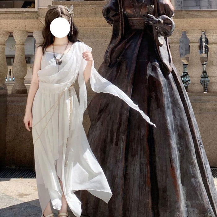 【7日内出荷】ロリィタ ワンピース ワンピ シフォンワンピース  レディース ハロウィン きれいめ 体型カバー ギリシャ 仮装 ミディアム丈