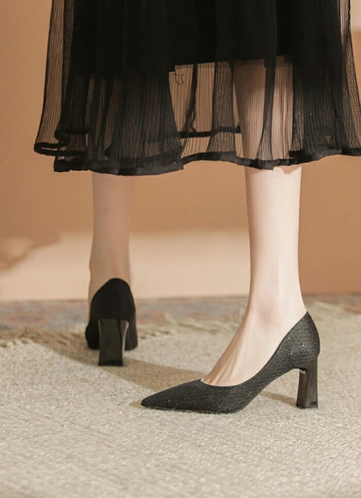 【7日内出荷】【5.5cm~7.5cmヒール】パンプス 痛くない 走れる 結婚式 ポインテッドトゥ チェック 太めヒール チャンキーヒール レディース パーティー お呼ばれ 二次会 入学式 卒業式 きれいめ おしゃれ ハイヒール  美脚 脚長 キラキラ ラメ 黒 白 ベージュ 5.5cm 7.5cm