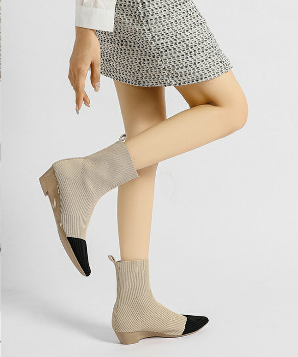 【7日内出荷】【3.5cmヒール】ソックスブーツ レディース ニット ショートブーツ 痛くない 歩きやすい ストレッチブーツ ポインテッドトゥ ローヒール ウェッジソール 3.5cm 美脚 疲れない 軽量 柔らかい フィット感 オフィス 通勤 きれいめ バイカラー 秋冬 春