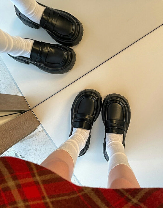 【7日内出荷】【7cmヒール】厚底ローファー レディース 7cmヒール コインローファー チャンキーソール ボリュームソール プラットフォーム 革靴 歩きやすい 疲れにくい 美脚 シューズ 脚長 韓国 ギャル プレッピー 学生 通学 制服コーデ ライブ 黒 白 オールシーズン