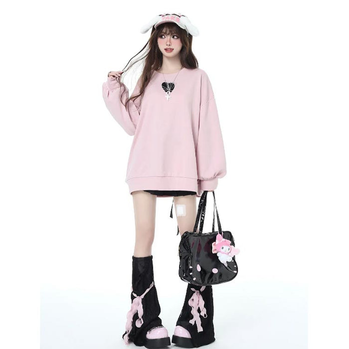 【7日内出荷】ファッション パーカー オーバーサイズ 地雷系 かわいい 白 ゴシック 黒 ハート ピンク ロリータ バックリボン プルオーバーパーカー ビッグシルエット 原宿系 大きいサイズ ダンス 衣装 原宿 パンク 病みかわいい 長袖 ゴスロリ グロかわ レディース
