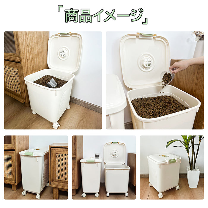RAKU フードストッカー ドライフードストッカー 大容量 15kg 25kg 30kg 湿気防止 長期保存 食品を新鮮状態に保ち 計量カップ付き カスタマイズ時計 ライスストッカー お米入れ お米ケース 貯蔵タンク キャスター 軽量 丈夫 犬 猫 ペット