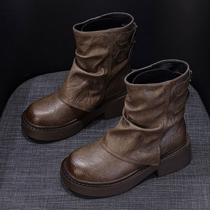 【7日内出荷】ショートブーツ レディース 厚底 ブーツ 太ヒール ラウンドトゥ 秋ブーツ 靴 カジュアル おしゃれ ナウシカブーツ 痛くない 履きやすい 柔らかい 幅広 ゆったり エスニックブーツ きれいめ シンプル 大人気 美脚 春夏秋冬 韓国 通勤 仕事 PU 合皮 原宿系 細見え 黒 ブラウン