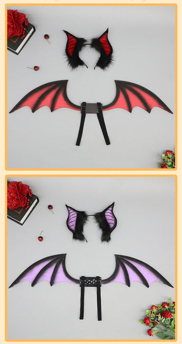 【7日内出荷】【2点セット】 カチューシャ 翼 ハロウィン 仮装 悪魔 ヴィラン デビル レッド パープル ブラック コスプレ用 しっぽ 尾 ヘアアクセサリー 耳飾り かわいい セクシー 可愛いコスプレ 小物 撮影 グッズ レディース 大人 女性 ハロウィン コスチューム