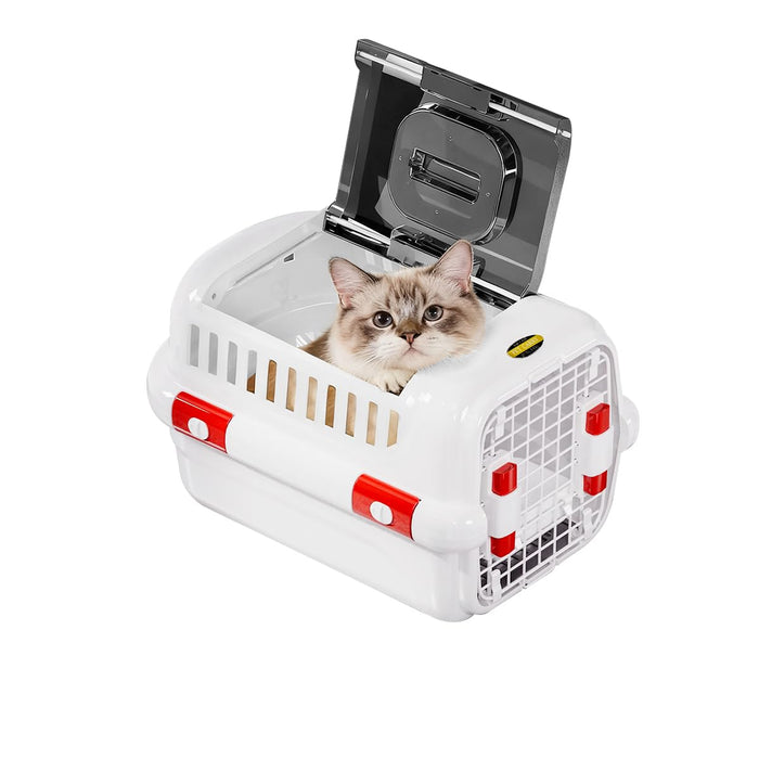 RAKU ペットキャリー ダブルドア 扉左右開閉 トップオープン 超小型犬・猫用 片手で開閉 大空間 取っ手 スノコ 給餌ボウル付き 航空機対応 シート敷き可能 ドライブ 旅行 災害時