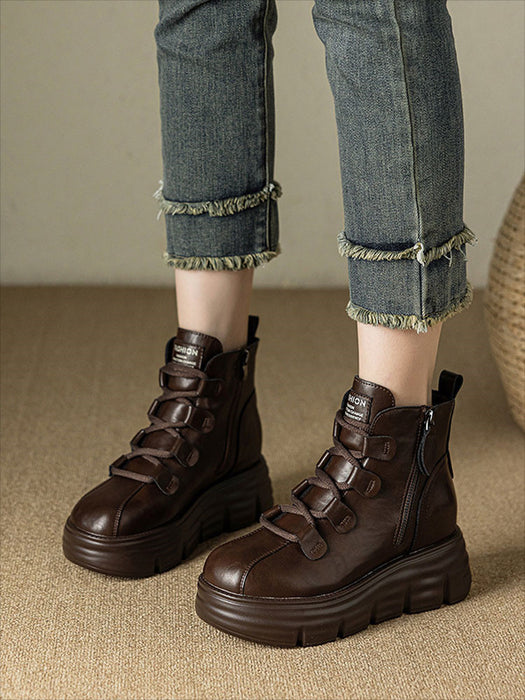 【7日内出荷】ショートブーツ レディース ブーツ 厚底 サイドジップ レースアップブーツ 秋ブーツ カジュアル 日常 通勤 美脚 おしゃれ 痛くない 履きやすい 柔らかい 幅広 ゆったり ラウンドトゥ きれいめ シンプル 大人気 クール 春夏秋冬 韓国 仕事 PU 合皮 原宿系 細見え 黒 ブラウン