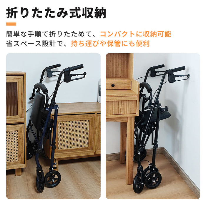 RAKU シルバーカー シンカ版 歩行補助車 兼車椅子 軽量 座れる 高さ調節可能 折りたたみ コンパクト 駐車ブレーキ 背もたれ フットサポート 買い物カゴ付き 多機能 ショッピングカー 歩行器 高齢者用 室内 屋外