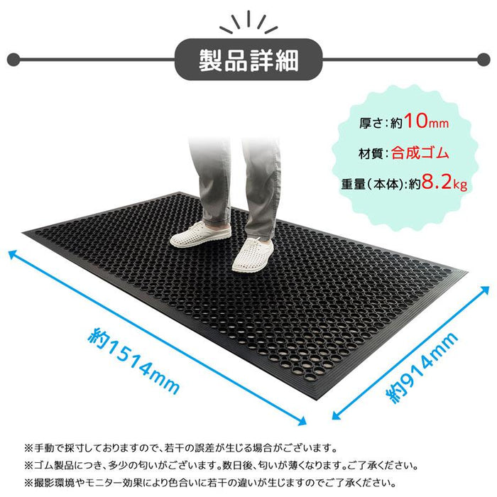 RAKU 有孔ゴムマット ラバーマット 水はけ 極厚 滑り止め 水洗い 穴付き 転倒防止 耐久性 防振 防音 車庫 駐車場 倉庫 屋外 ゴムマット 作業マット 穴あきラバー