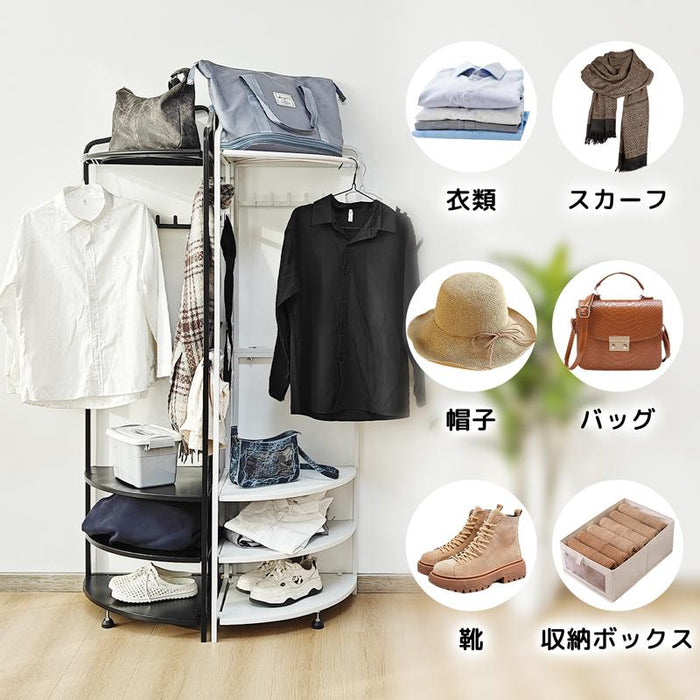 RAKU コーナーハンガー コーナーラック 組立ほぼ不要 コーナ空間活用 フック付き 棚板可動 たっぷり収納 コーナ収納 ハンガーラック 衣類収納 コートハンガー