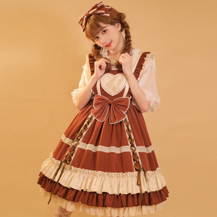 【7日内出荷】ロリータ服 単品・Jskワンピース シャツ コスプレ 可愛い女の子 レディース キャミソールワンピース ハロウィン衣装 お姫様ドレス コスチューム衣装 高校生 舞台 日常 写真 花嫁 洋服 膝丈 Lolita ロリータファッション 森ガールお嬢様 姫系 少女ワンピ 蝶結び付き
