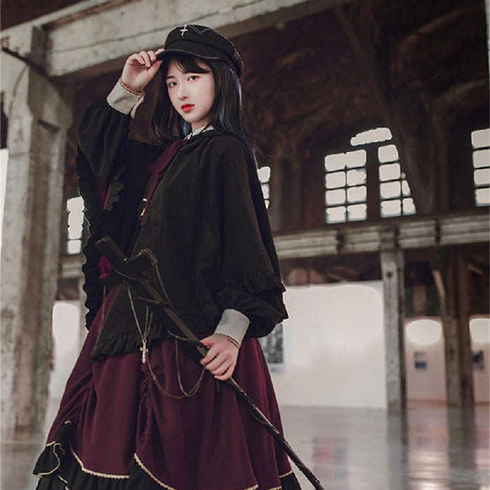 【7日内出荷】3点セット ロリータワンピース 長袖 洋服 コスプレ ゴスロリ 魔法使い かわいい姫 ガールズ Lolita ロリータ服 ゴシック リボン ファション お嬢様 キュート ドレス イベント パーティー 衣装 撮影