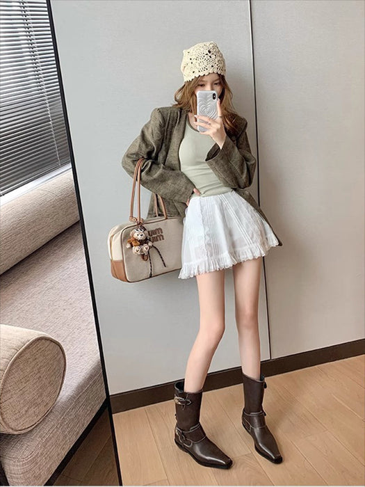 【7日内出荷】【3.5cmヒール 】ウエスタン ショートブーツ レディース ブーツ ウエスタンブーツ パンク系 スクエアトゥ ミドル丈 レザーシューズ PU  チャンキーヒール 太ヒール 安定感 美脚 靴 通学 通勤 おしゃれ 韓国 歩きやすい 疲れない 滑りにくい 大きいサイズ 22cm～25cm 黒 裏起毛 春 秋 冬