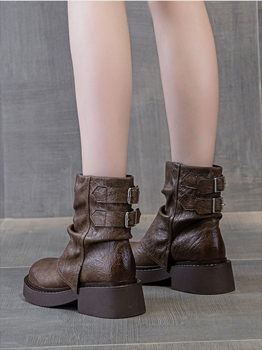 【7日内出荷】ショートブーツ レディース 厚底 ブーツ 太ヒール ラウンドトゥ 秋ブーツ 靴 カジュアル おしゃれ ナウシカブーツ 痛くない 履きやすい 柔らかい 幅広 ゆったり エスニックブーツ きれいめ シンプル 大人気 美脚 春夏秋冬 韓国 通勤 仕事 PU 合皮 原宿系 細見え 黒 ブラウン