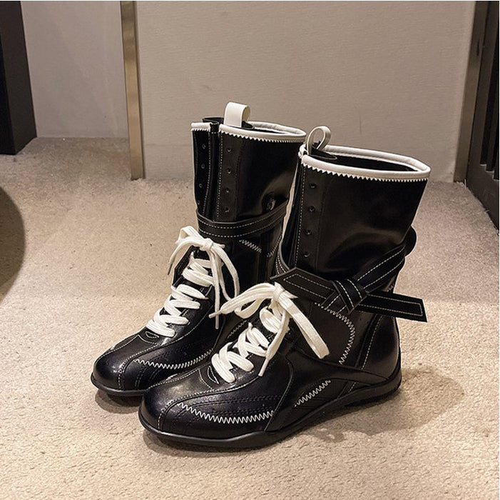 【7日内出荷】ショートブーツ レディース レースアップ 高校生 中学生 PU ブーツ エンジニアブーツ 安定感 太ヒール 厚底 ラウンドトゥ 黒 ブラック ブラウン 仕事 原宿系 韓国 通勤 学生 通学 美脚 歩きやすい 疲れない 痛くない シンプル おしゃれ 大きいサイズ 22.5cm-25.5cm 春夏秋冬