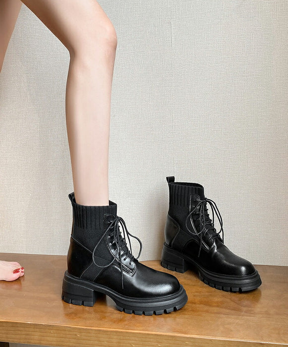【9CMヒール】ブーツ レディース ショートブーツ レースアップブーツ ソックスブーツ 編み上げブーツ ニット 厚底 9CMヒール インヒール 2CM 秋ブーツ 歩きやすい 柔らかい チャンキーヒール 防寒 通勤 通学 学生 カジュアル 小さいサイズ 秋冬 黒 白