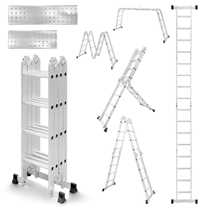 RAKU 多機能はしご はしご兼用脚立 アルミ製 足場板付き 3段3.6m/4段4.7m 耐荷重150kg 折りたたみ式 多用途 滑り止め コンパクト 持ち運び簡単 家庭 業務用