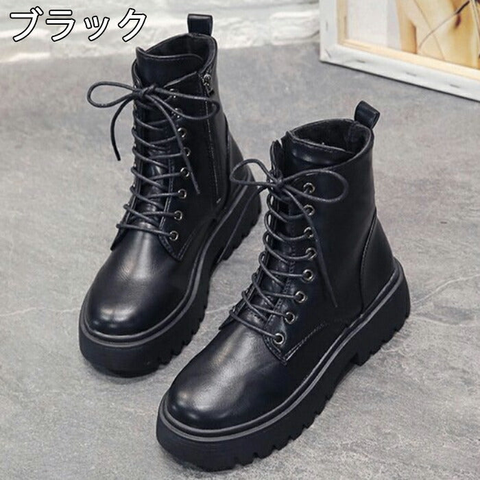 【4cmヒール】ショートブーツ レディース ダンスシューズ 歩きやすい レースアップ 編み上げ ミドル丈 韓国 厚底 4cm ローヒール 歩きやすい 痛くない 疲れない サイドジップ 防寒 卒業式 発表会 学生 女子 アイドル カジュアル 秋冬 黒 アイボリー