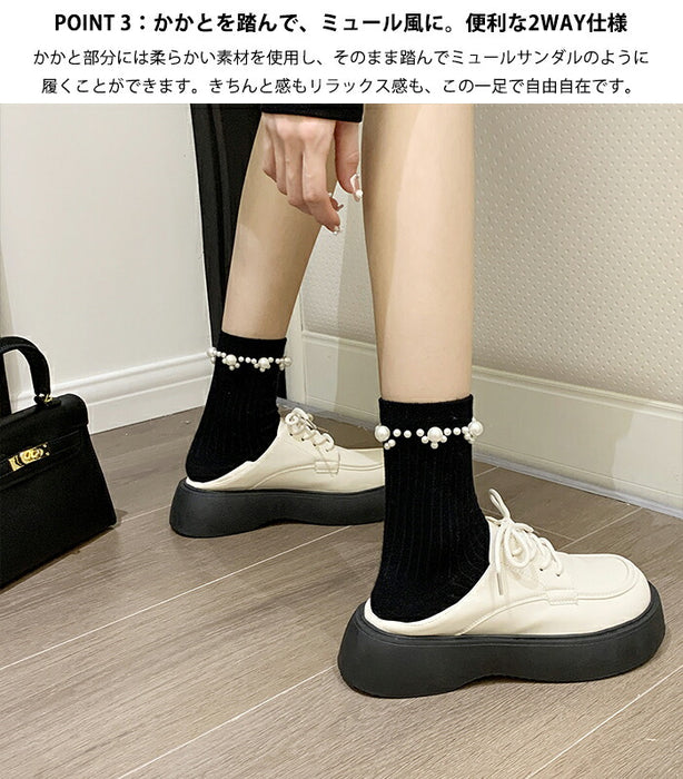 【7日内出荷】【 4cmヒール】オックスフォードシューズ レディース 厚底 ミュール かかとが踏める バブーシュ 合皮 スリッポン ローファー Uチップ プラットフォーム 歩きやすい 疲れにくい 美脚 身長アップ 学生 OL 通勤 通学 黒 白 オールシーズン
