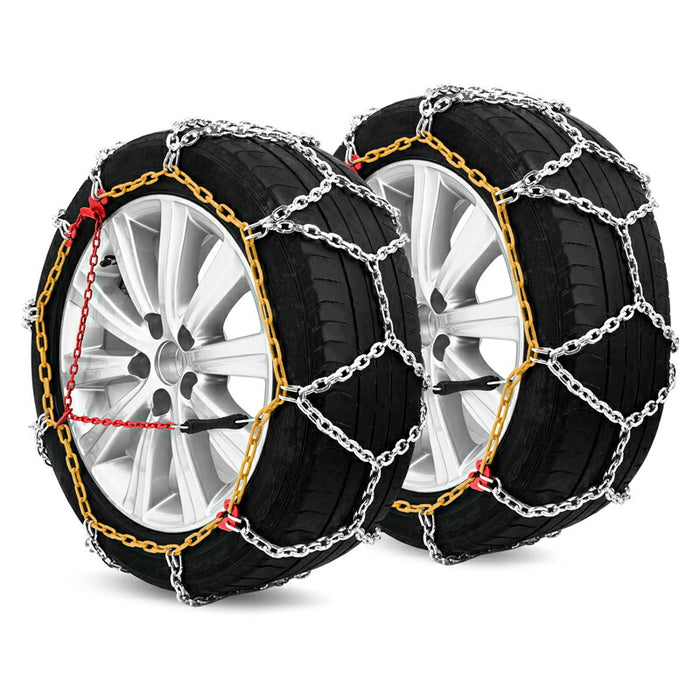 RAKU タイヤチェーン 2個セット 日本語取説付き 取付ビデオあり 金属亀甲チェーン ジャッキアップ不要 女性でも只40秒簡単装着 装着ビデオあり 高性能金属製